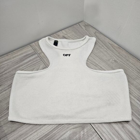 OFF WHITE Virgil Abloh White Terry Cloth Crop Tank Logo Stamp 42 US Medium - Picture 1 of 8